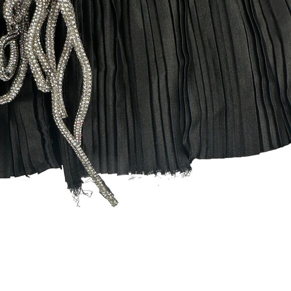 Blue b. Black Long Sleeve Pleated Top Rhinestone Drawstring Detail Size S - Picture 2 of 8